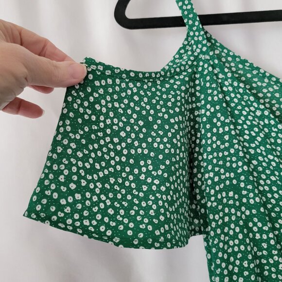 Sienna Sky XS Green White Print Wrap layered dress Cold Shoulder Side Tie Lined - Picture 11 of 14